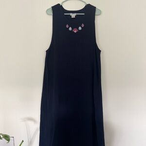 Vtg  90s Christopher Banks W L Embroidered Lady Bug Long Navy Dress USA Theme